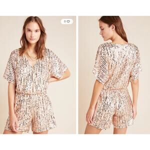 Anthropologie Raga Sariah Sequin Sparkle Romper shorts dolman sleeves v neck XS